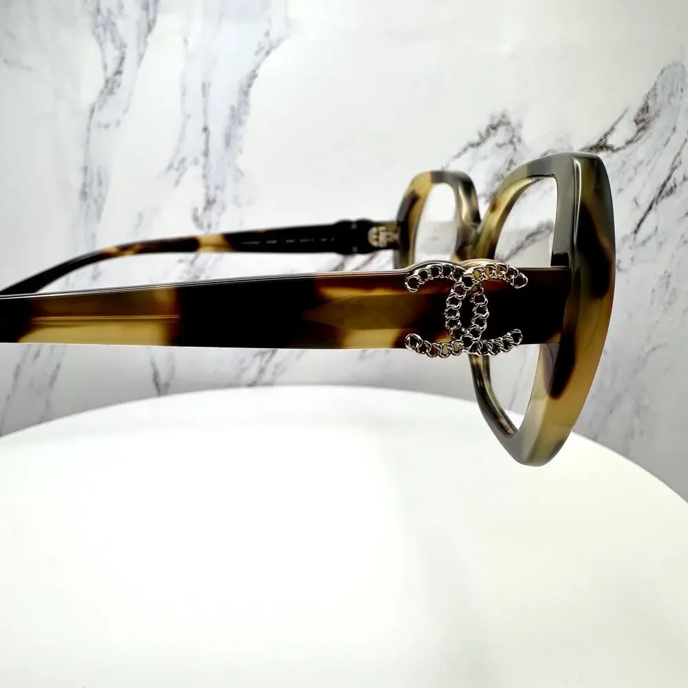 New CHANEL Eyeglasses Brown Gold Chain CC Square Acetate Womens - Picture 16 of 16